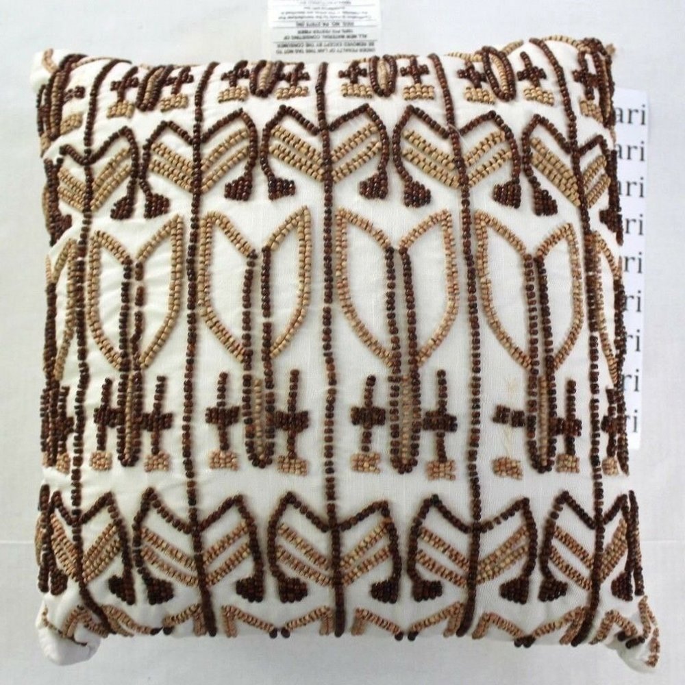 Nate Berkus Decorative Beaded Throw Pillow White Brown